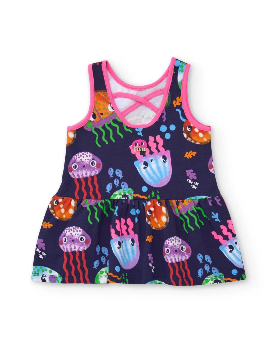 Vestido de niña de punto con ribetes en contraste - Imagen 4