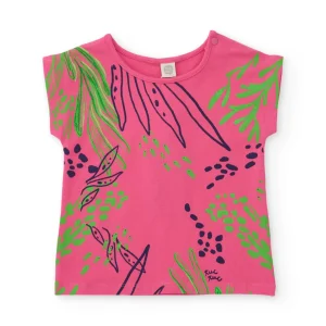 Camiseta de niña de punto con cierre en hombro