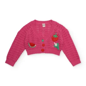 Chaqueta de niña de tricot con motivos de frutas
