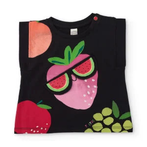 Camiseta de niña de punto y detalle en relieve