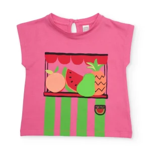 Camiseta de niña de punto con frutas en relieve