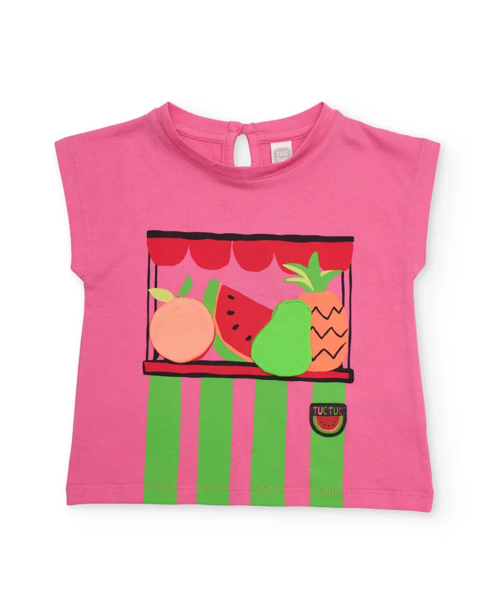 Camiseta de niña de punto con frutas en relieve