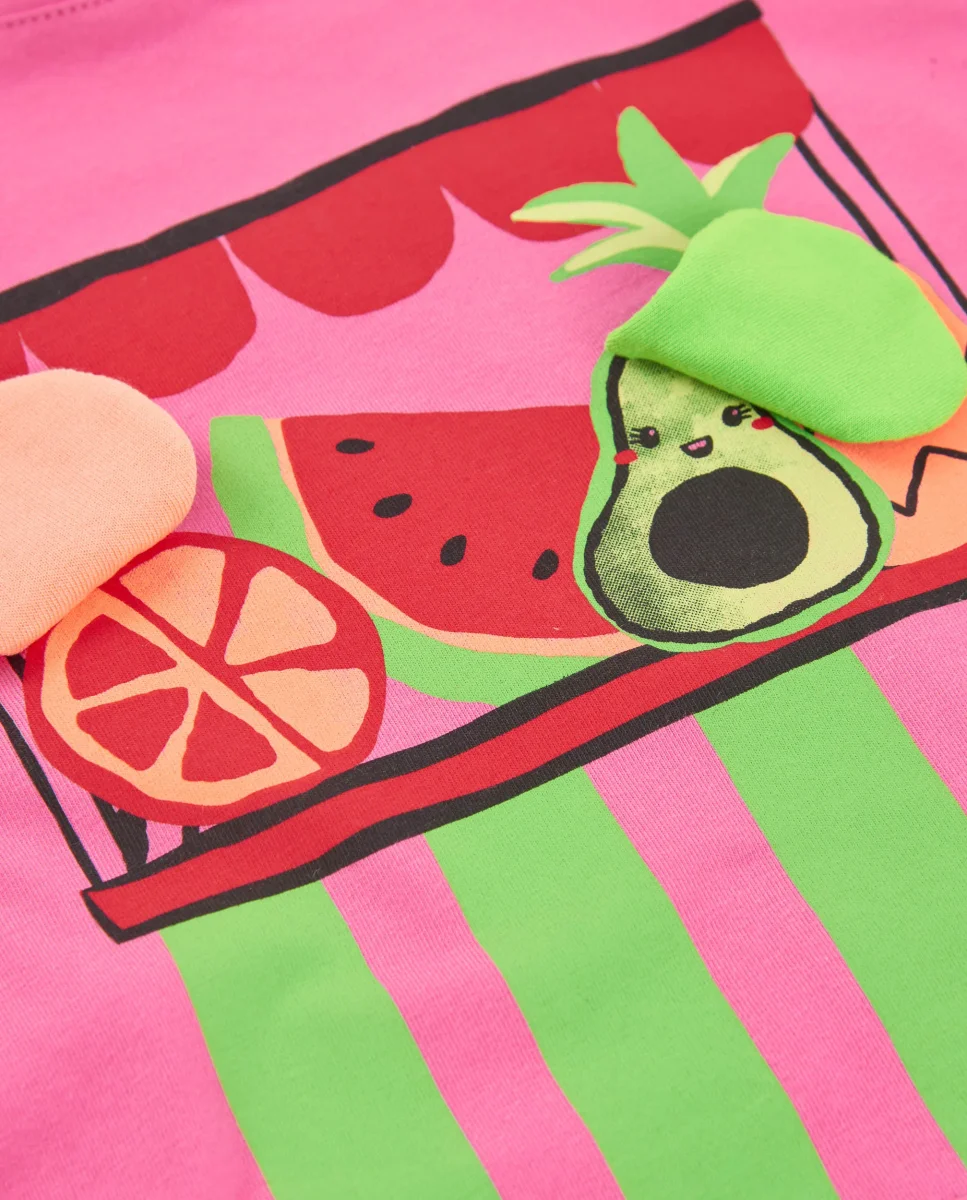 Camiseta de niña de punto con frutas en relieve - Imagen 5