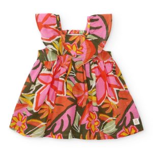 Vestido de niña de plana con fruncido frontal