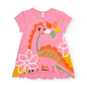 Vestido de niña de punto con gráfico de dinosaurio