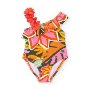 Bañador de niña de punto y tirante asimétrico