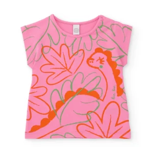 Camiseta de niña de punto con dinosaurio decorativo