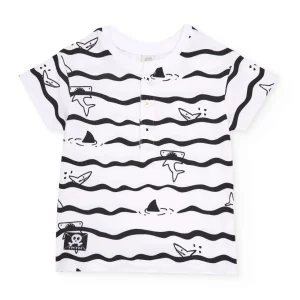 Camiseta de niño de punto y estampado de tiburones