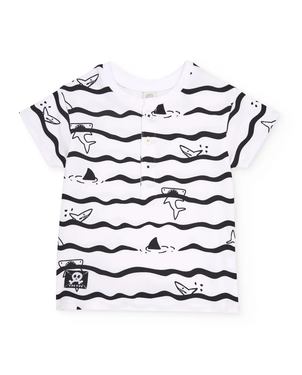 Camiseta de niño de punto y estampado de tiburones - Imagen 2