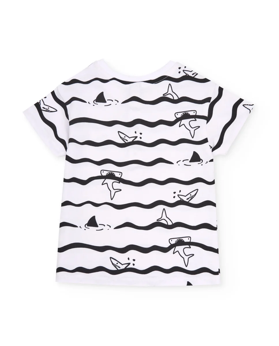 Camiseta de niño de punto y estampado de tiburones - Imagen 3