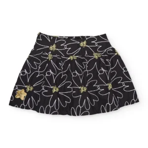 Falda de niña de plana con bordado floral