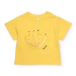 Camiseta de niña de punto con detalle en relieve y lentejuelas