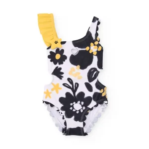Bañador de niña de punto con diseño asimétrico