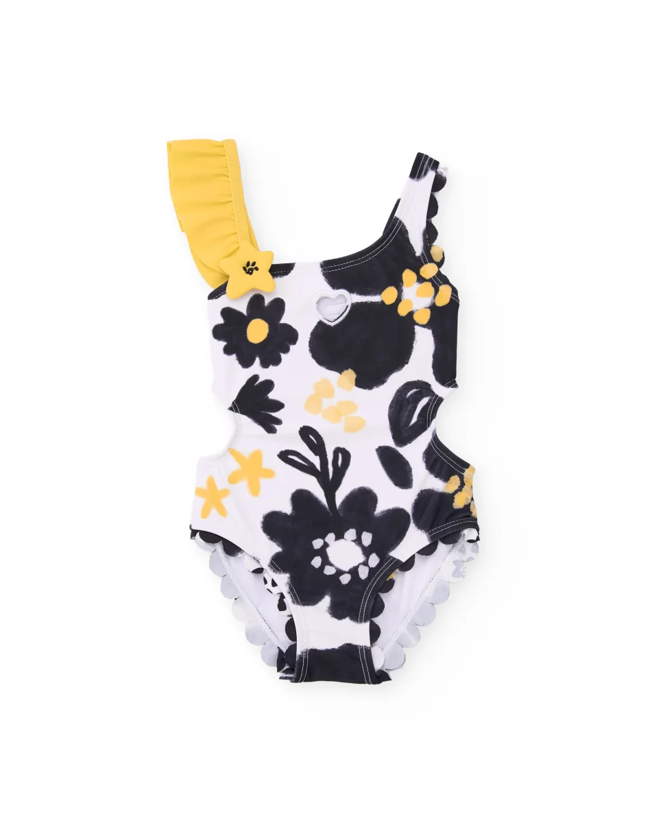 Bañador de niña de punto con diseño asimétrico