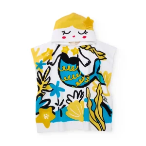 Toalla poncho de niña de punto y diseño sirena