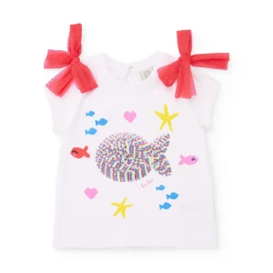 Camiseta de niña de punto con pez frontal