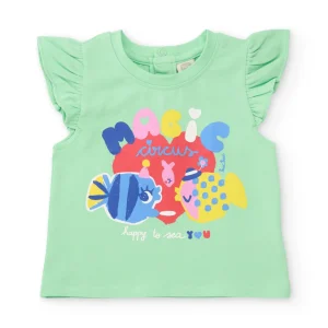 Camiseta de niña de punto con volantes en mangas