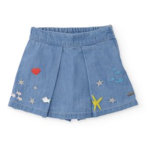 Falda pantalón de niña de plana y denim ligero