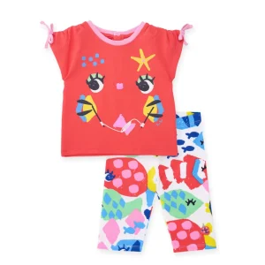 Conjunto de niña de punto y lazos en mangas