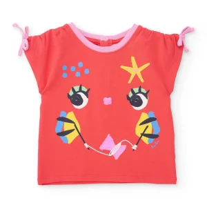 Camiseta de niña de punto y gran estampado frontal