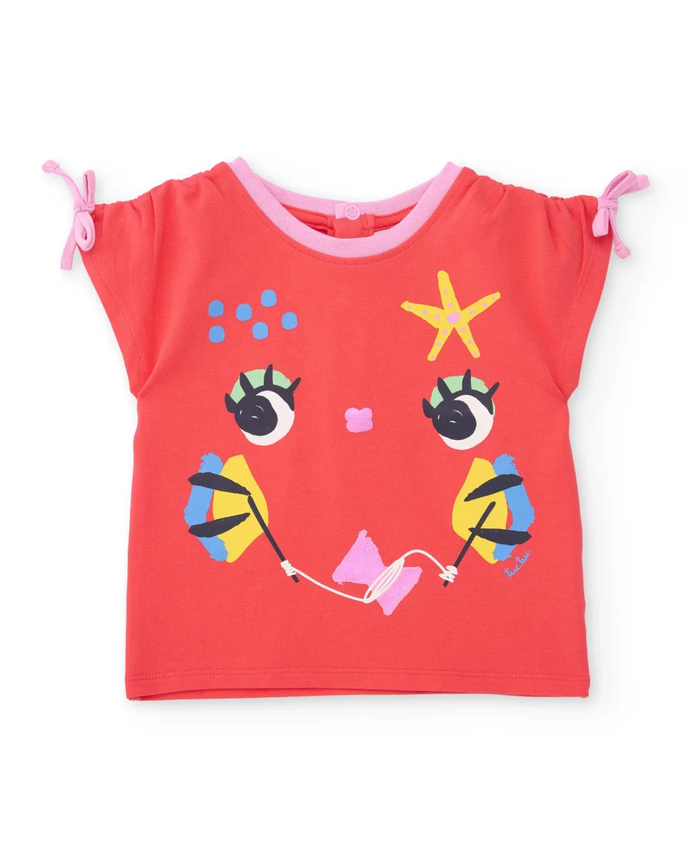 Camiseta de niña de punto y gran estampado frontal
