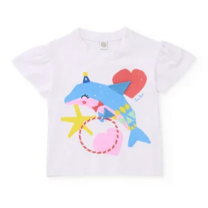 Camiseta de niña de punto con manga fruncida