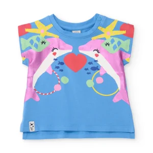 Camiseta de niña de punto y gran estampado frontal