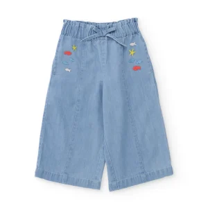 Pantalones de niña de plana y denim claro
