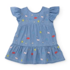 Vestido de niña de plana y denim suave