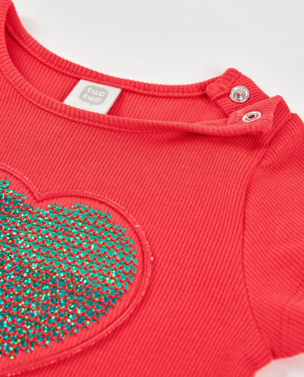 Vestido de niña de punto con corazón de lentejuelas - Imagen 5