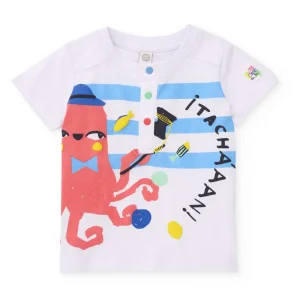 Camiseta de niño de punto y diseño a rayas