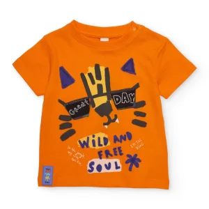 Camiseta de niño de punto y estampado frontal de tigre