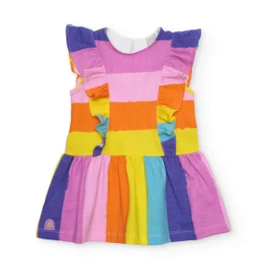 Vestido de niña de punto y volantes en tirantes