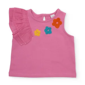 Camiseta de niña de punto con volante lateral