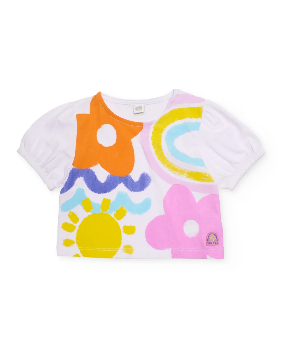 Camiseta de niña de punto y mangas fruncidas
