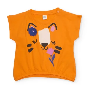 Camiseta de niña de punto y bajo elástico