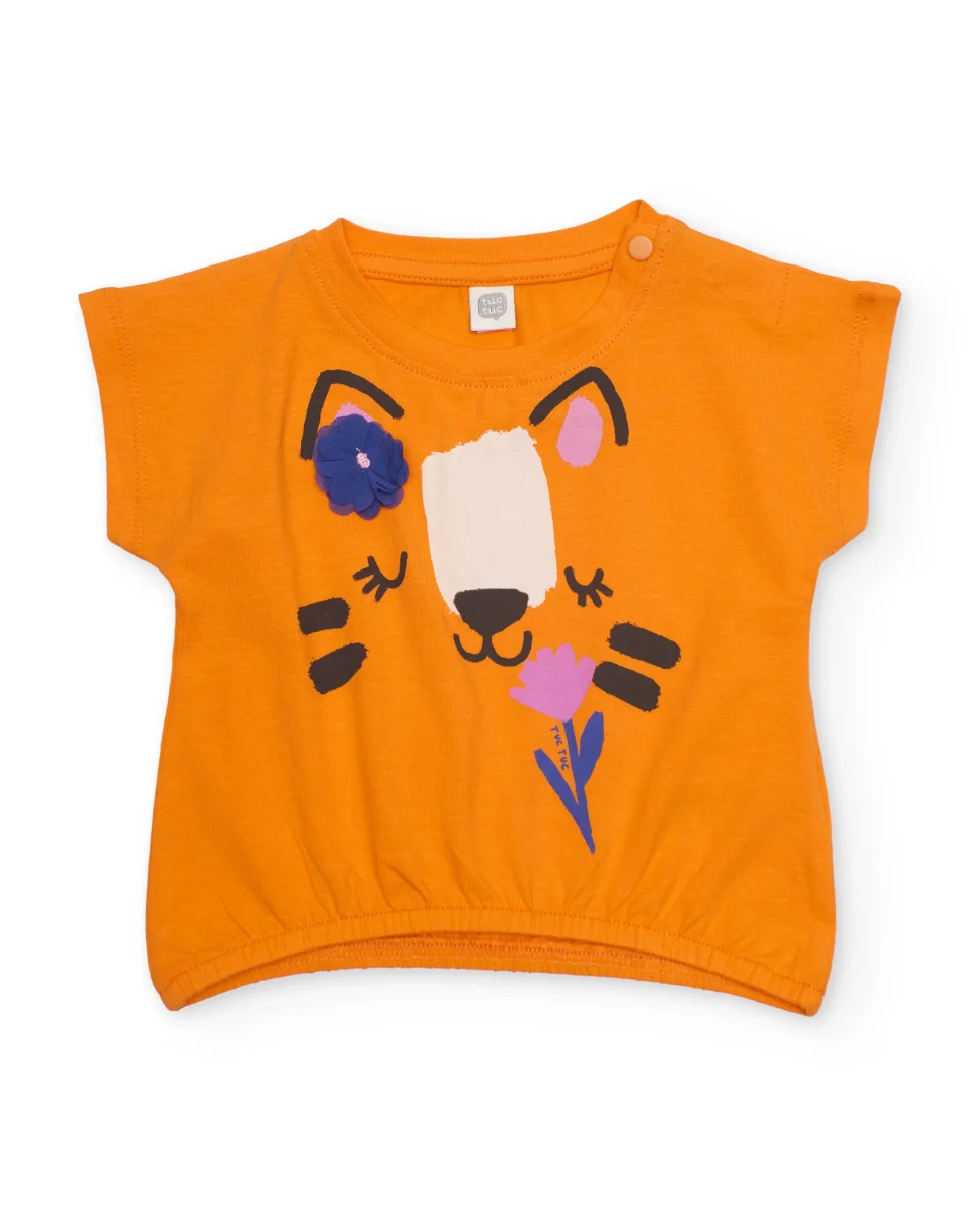Camiseta de niña de punto y bajo elástico