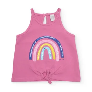 Camiseta de niña de punto y arcoíris con lentejuelas
