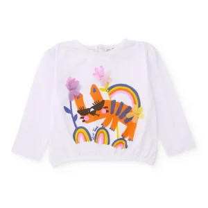 Camiseta de niña de punto y flores en relieve