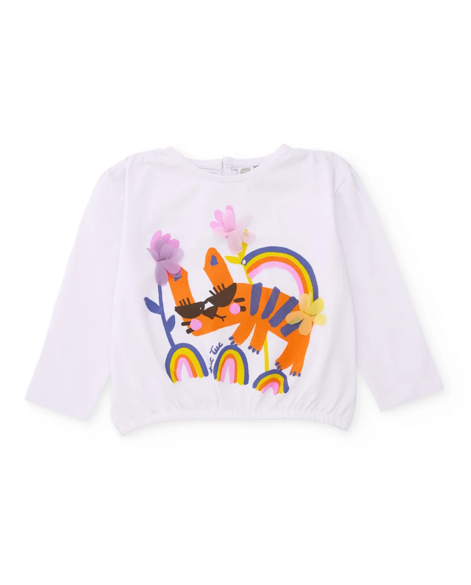Camiseta de niña de punto y flores en relieve - Imagen 2