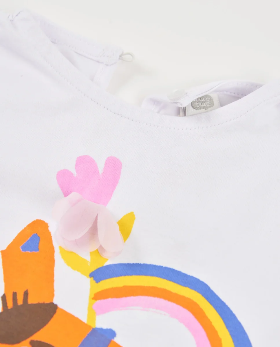 Camiseta de niña de punto y flores en relieve - Imagen 4