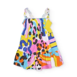 Vestido de niña de punto con cuerpo fruncido