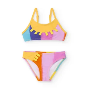 Bikini de niña de punto y tiras decorativas