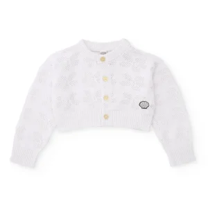 Chaqueta de niña de tricot y diseño calado