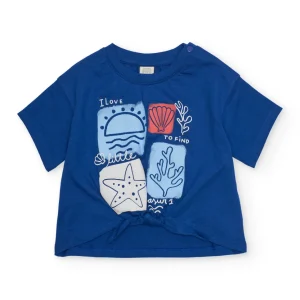Camiseta de niña de punto y nudo decorativo en el bajo