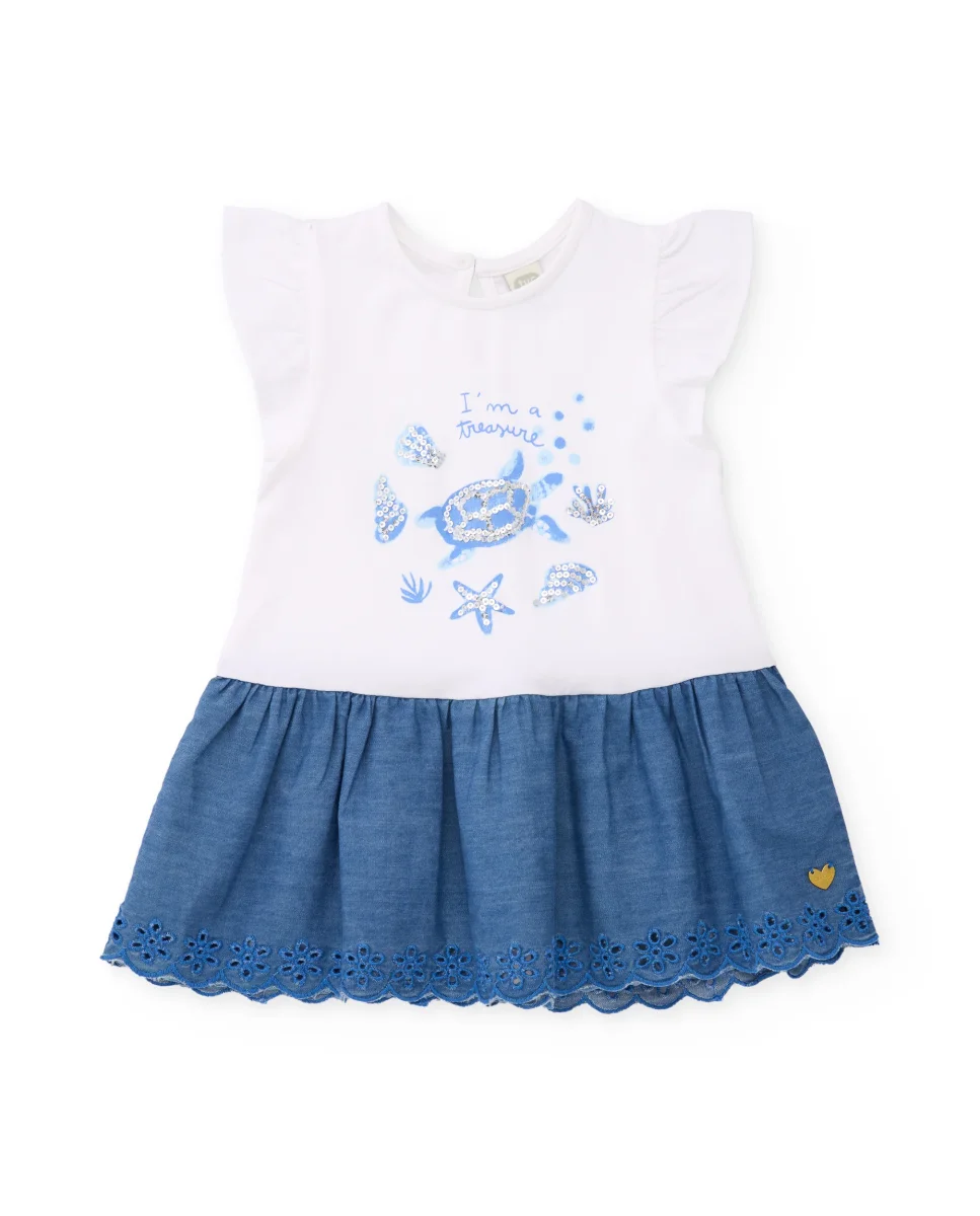 Vestido de niña de punto y diseño marino con lentejuelas