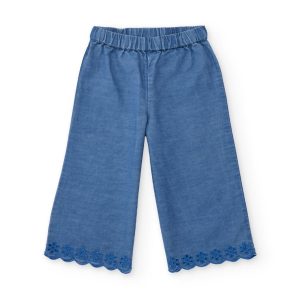 Pantalones de niña de plana y denim ligero