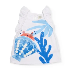 Camiseta de niña de punto y volantes en hombros