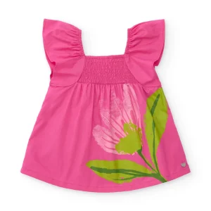 Vestido de niña de plana con cuerpo fruncido