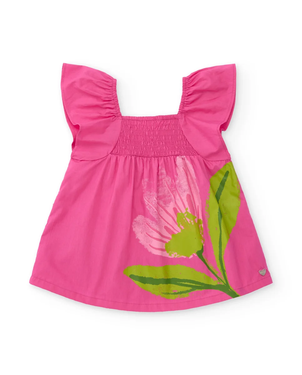 Vestido de niña de plana con cuerpo fruncido
